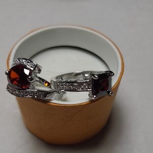 Elegant Silver and Red Gemstone Women's Rings